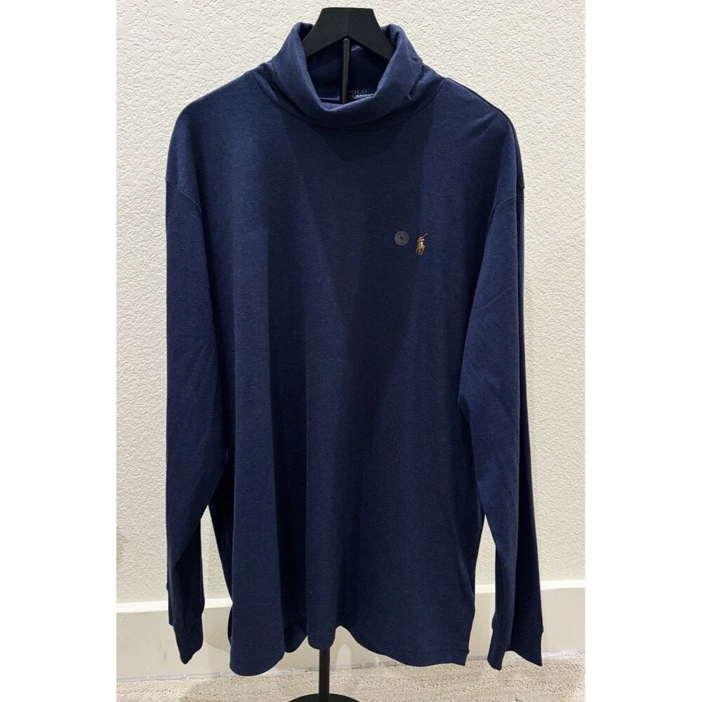 Polo Ralph Lauren Men’s Blue Knit Turtleneck Pullover Logo Sweater XXL